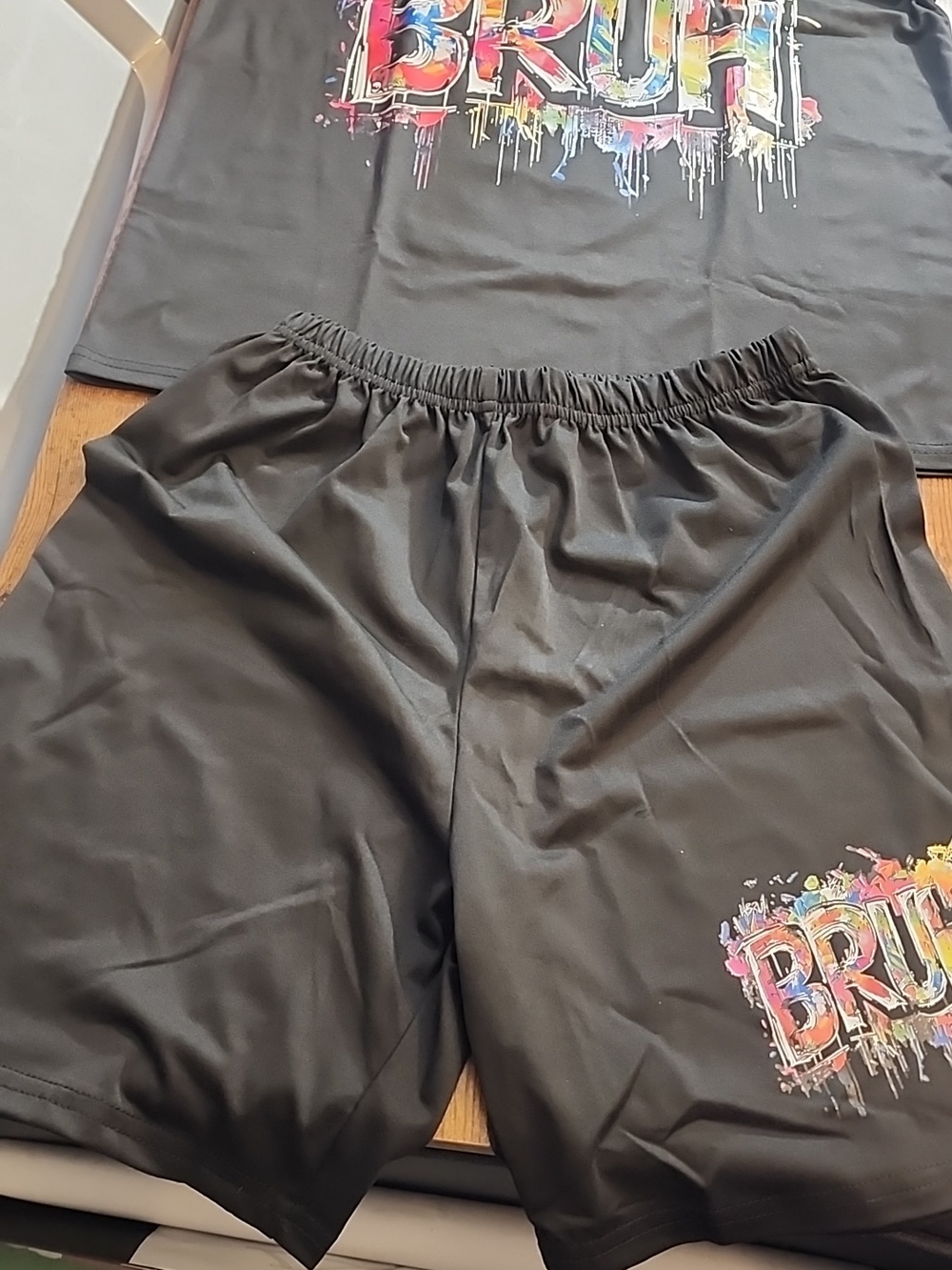 10y Black Graphic 'BRUH' 2pcs Tween Boy Slogan Print Crew Neck tshirt&shorts Set
